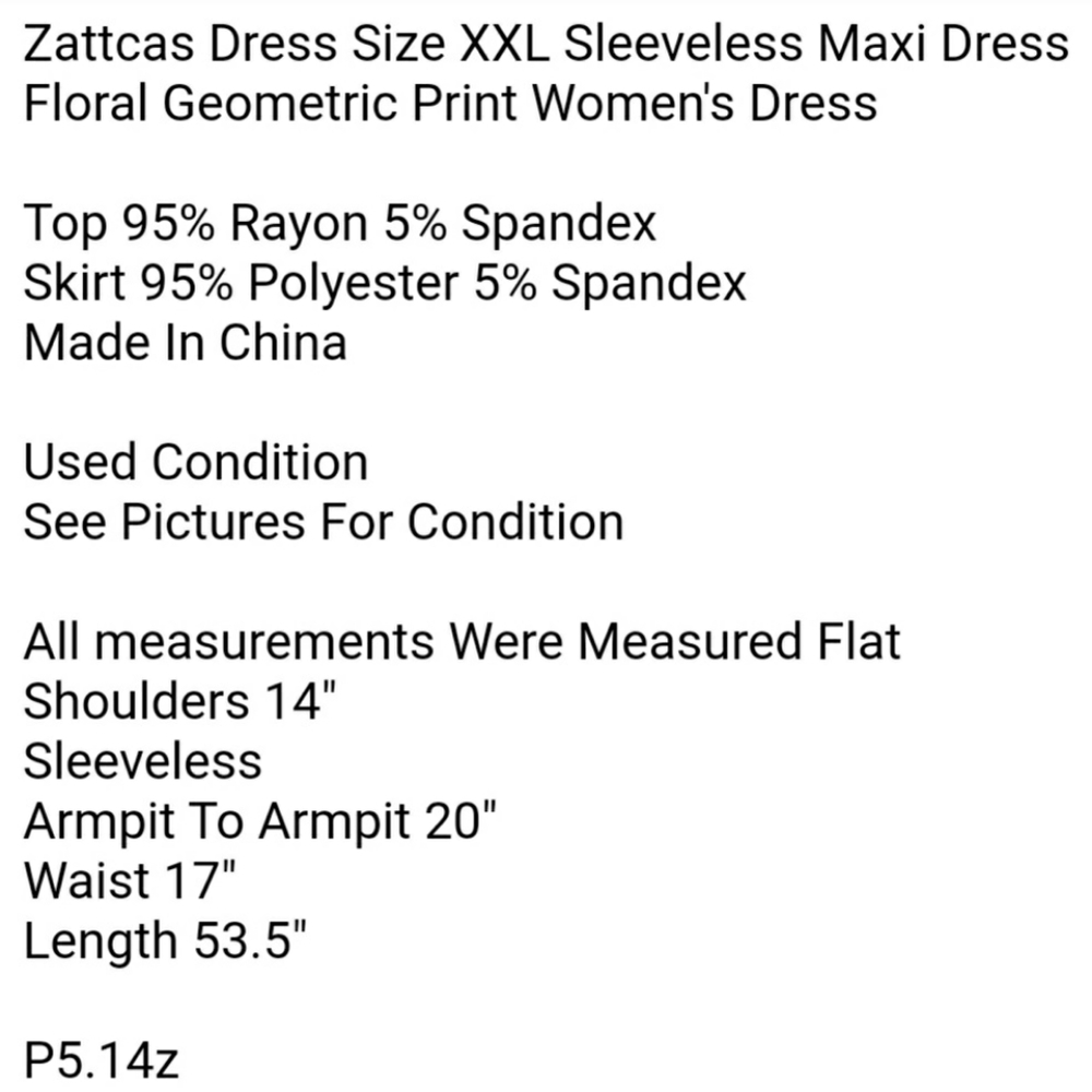 Zattcas Dress Size XXL Sleeveless Maxi Dress Floral Geometric Print Women's - Picture 7 of 7